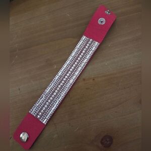 Stylish Pink and Silver Rhinestone Snap Bracelet